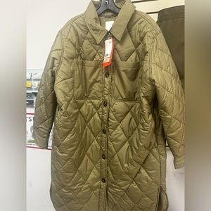 H&M Long Quilted Jacket in Sage Khaki | Big pockets | Brand New!